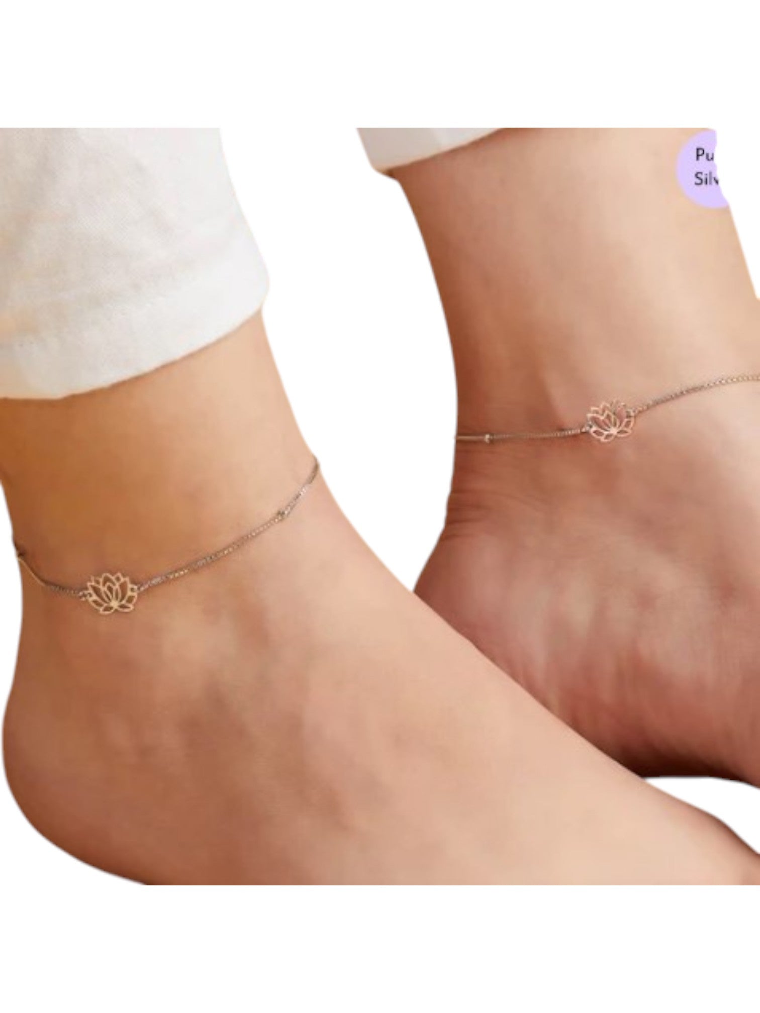 Floral Rhodium Plated 925 Sterling Silver Anklet By Kesardeep Impex For Women